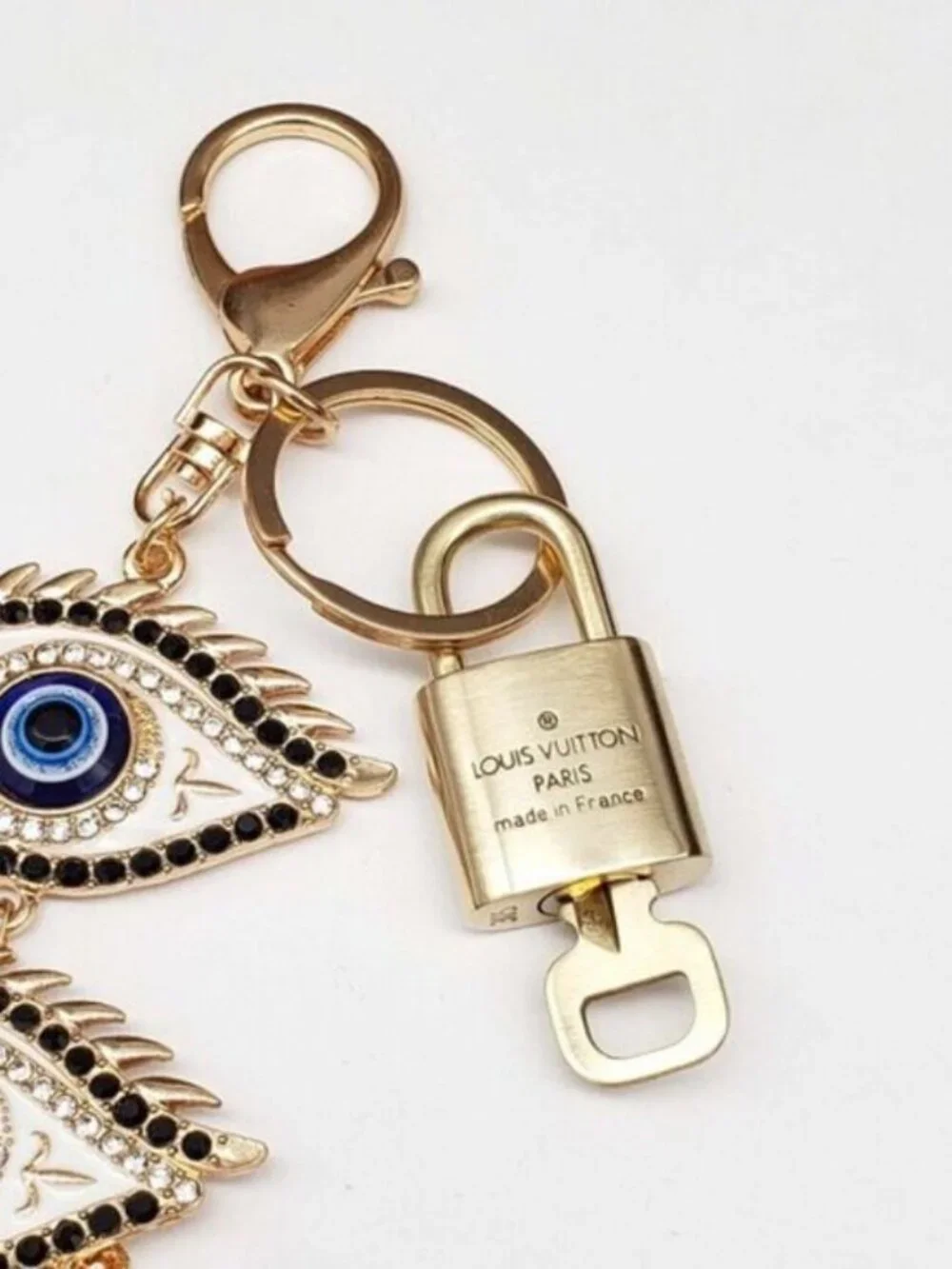 LV Authentic Gold Padlock 🔒 Key Set w/ Unbranded Evil Eye Keychain Charm